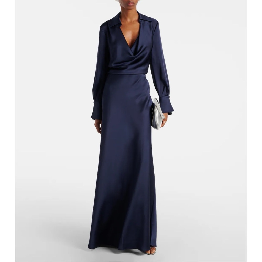 NWT Simkhai Kiri Satin Maxi Skirt in Navy size 4